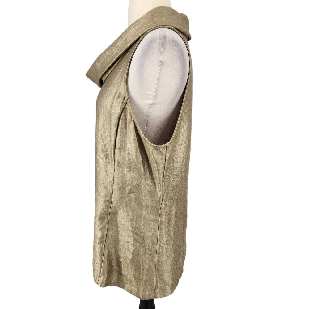 Ann Taylor Metallic Gold Sleeveless Top Size 12 Cowl Neckline Exposed Zipper - Picture 4 of 6